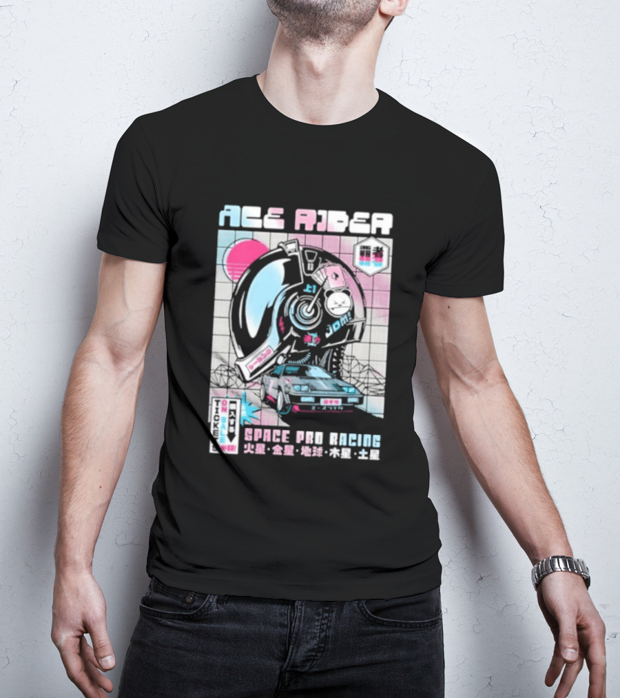 Ace Rider Space Pro Racing Cyberpunk Aesthetic Neon Retro Car T-Shirt