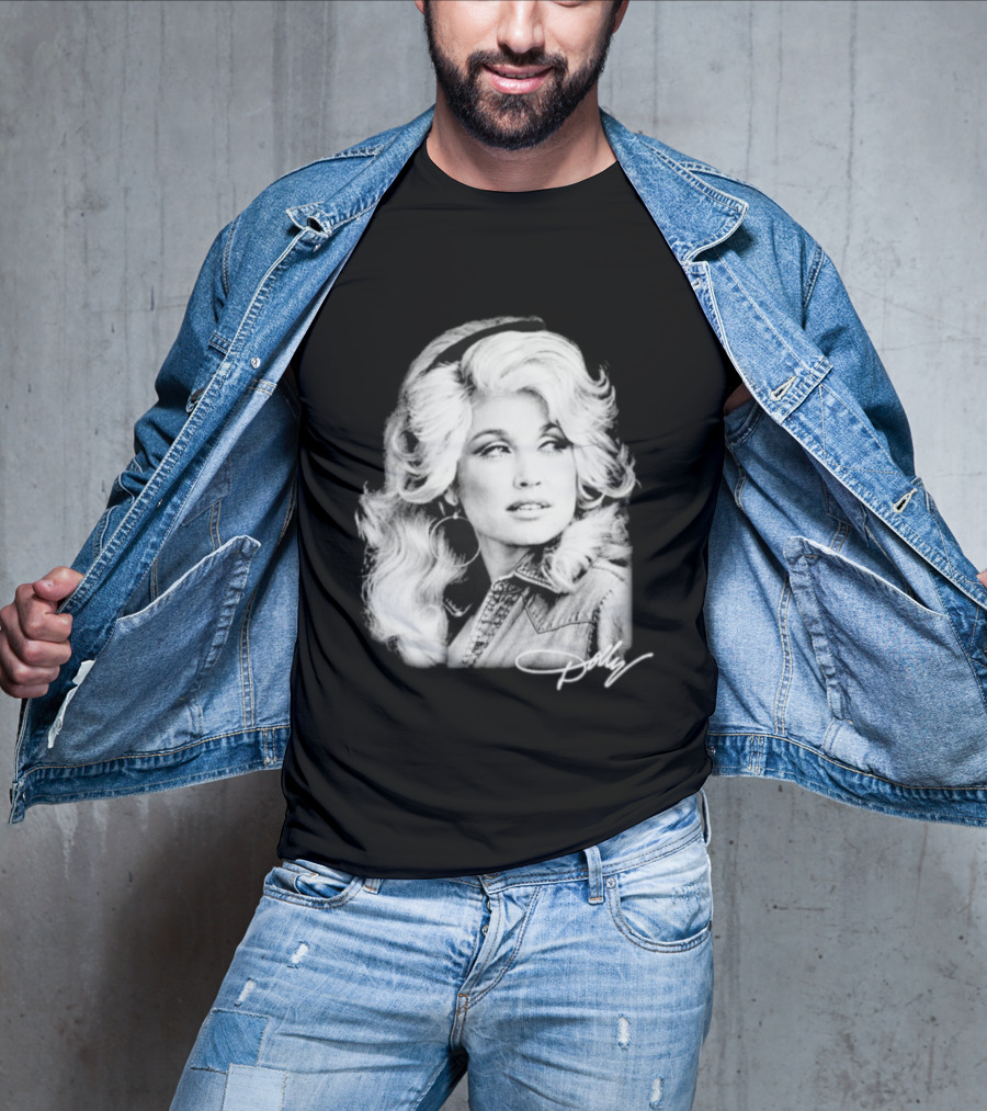 Dolly Parton Dolly Forever Legend Vintage Black And White Denim T-Shirt