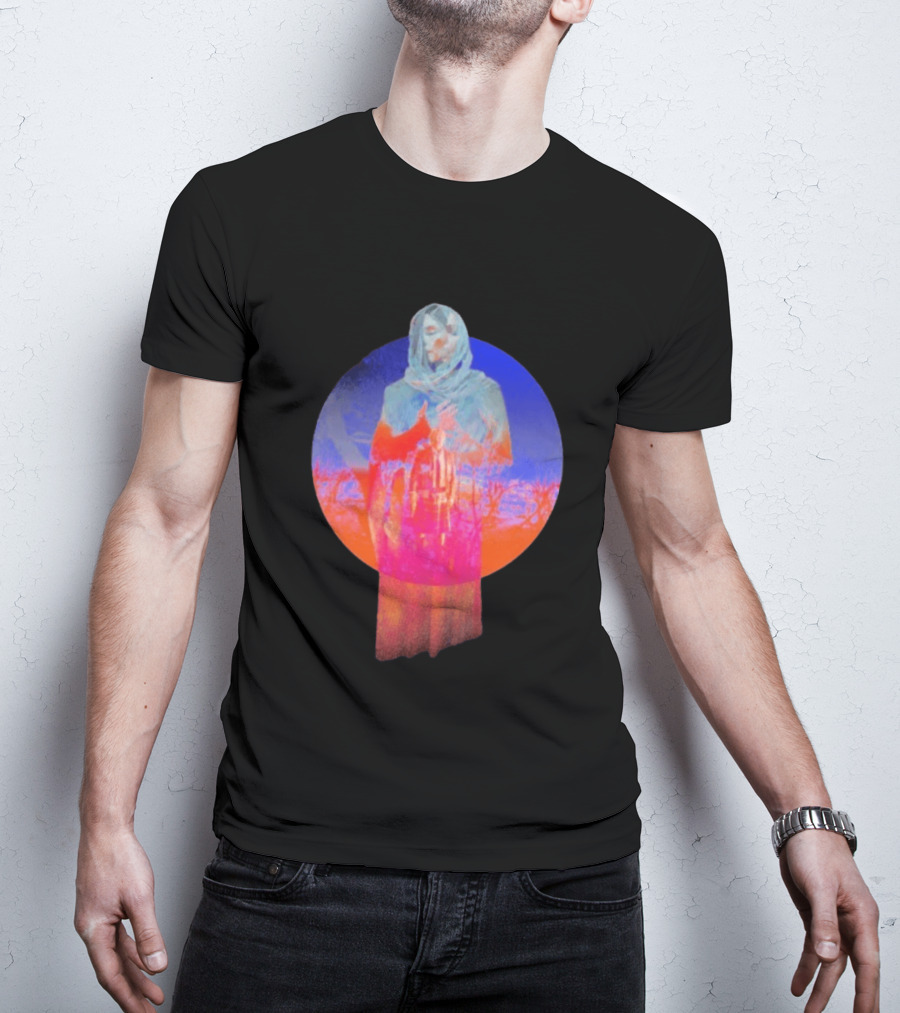 Hot Spot Eclipse Surreal Mystical Figure Eerie Hooded Apparition In Vibrant Color Spectrum T-Shirt