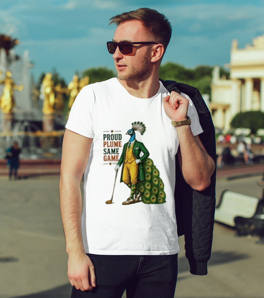 Proud Plume Same Game Peacock Golf Club Cartoon T-Shirt