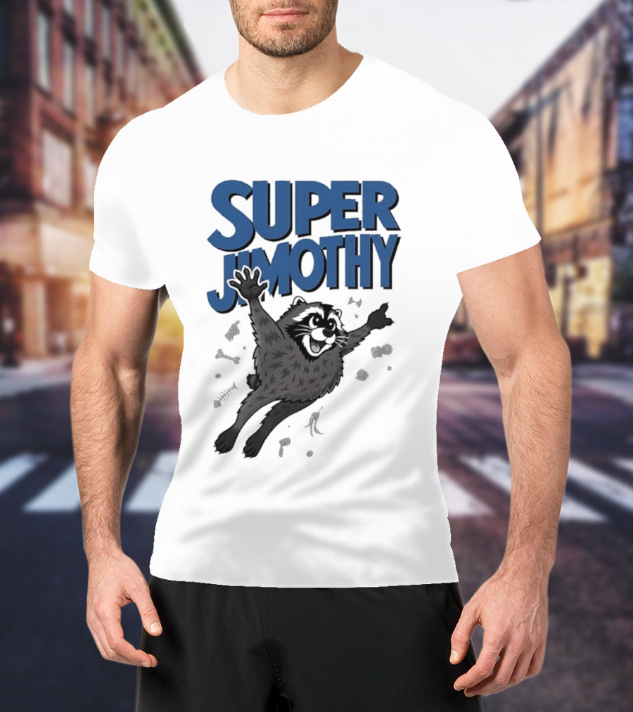 Super Jimothy Leaping Raccoon Playful Adventure T-Shirt