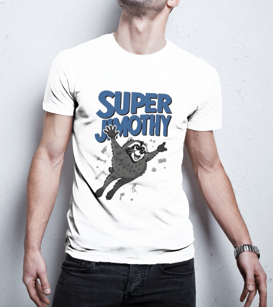Super Jimothy Leaping Raccoon Playful Adventure T-Shirt