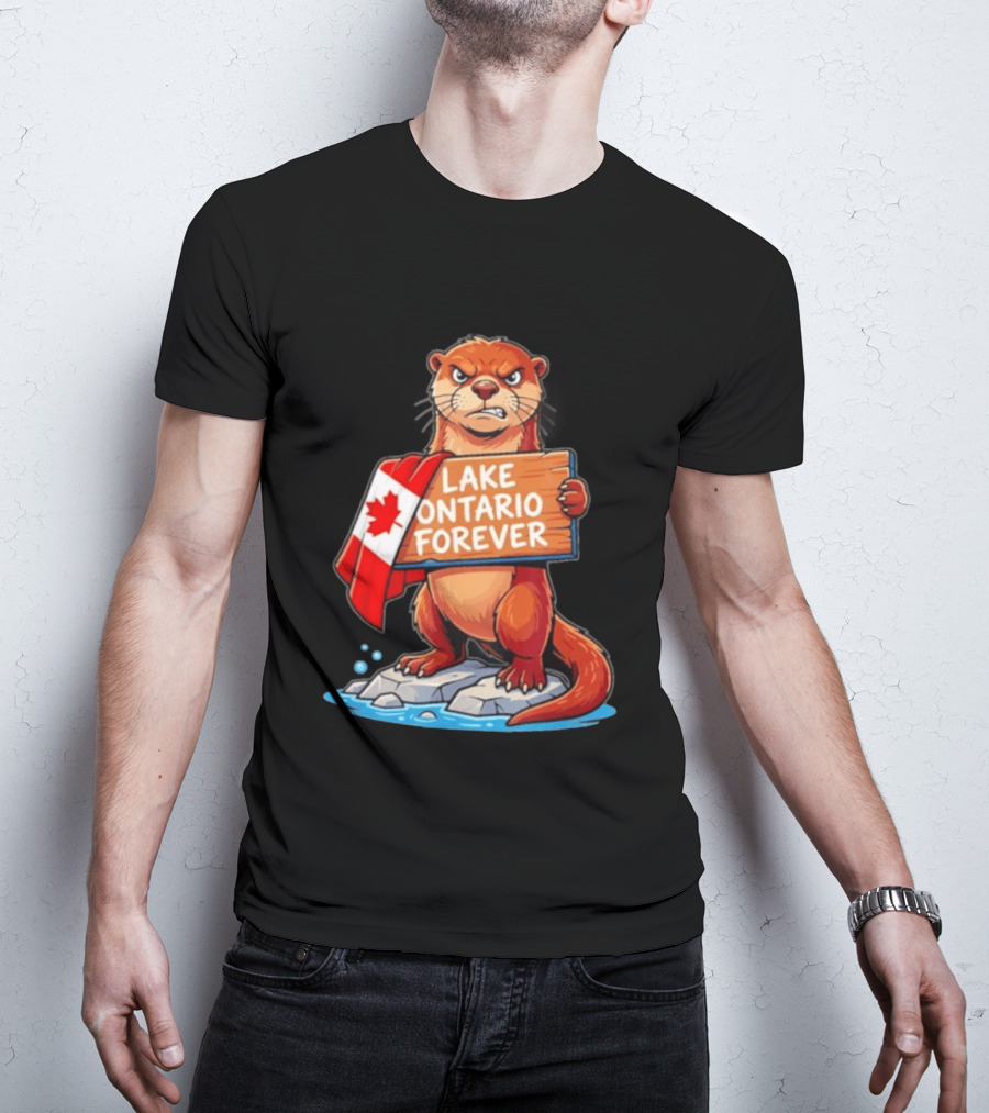 Lake Ontario Forever Otter Canada Flag Rugged Rock Scene T-Shirt