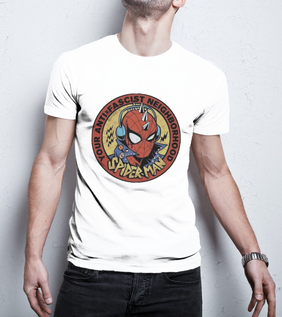 Spider Man Anti Fascist Punk Style Headphones Jacket T-Shirt