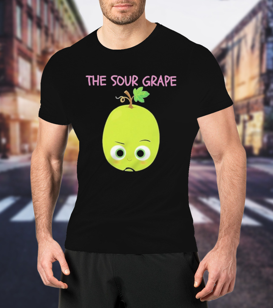 The Sour Grape Cute Green Fruit Character With Leaf And Stem Expression T-Shirt
