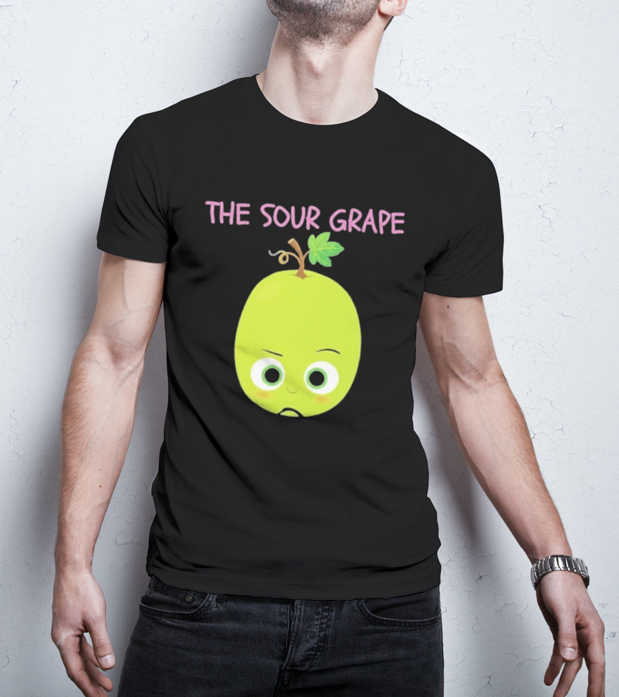 The Sour Grape Cute Green Fruit Character With Leaf And Stem Expression T-Shirt