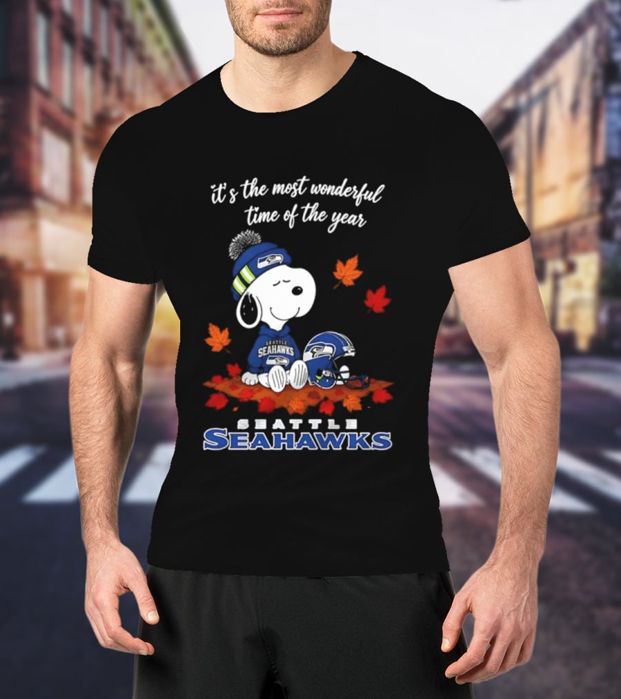Snoopy Seattle Seahawks It's The Most Wonderful Time Of The Year Halloween 2026 T-Shirt