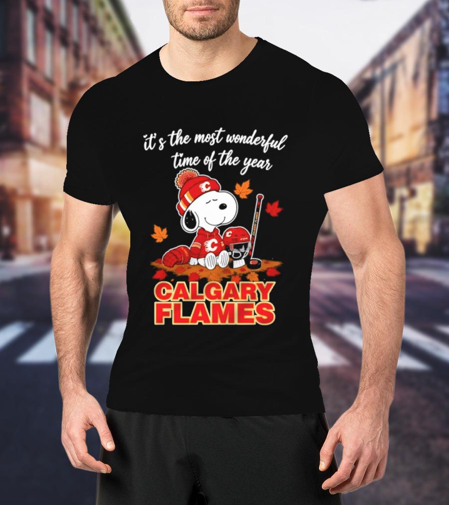 Calgary Flames Snoopy It's The Most Wonderful Time Of The Year T-Shirt