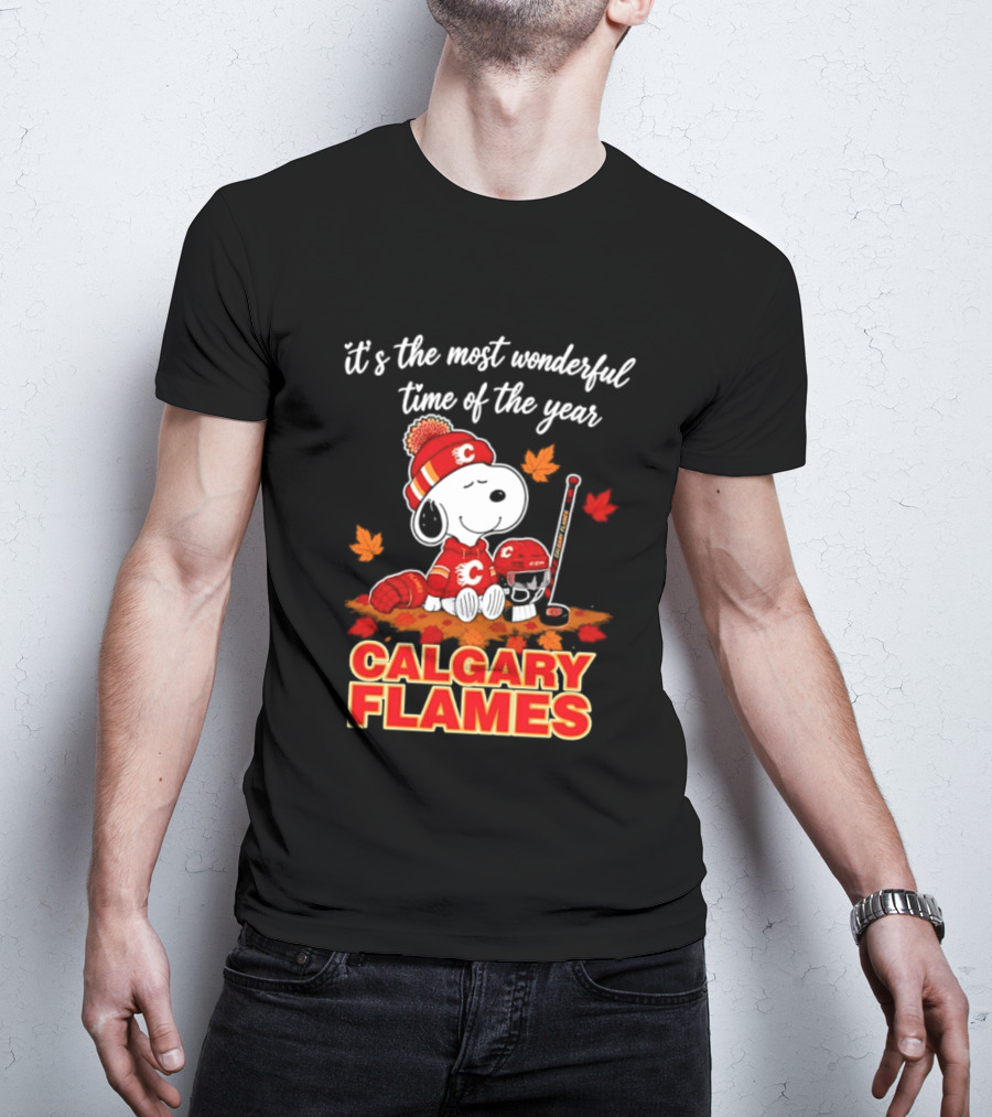 Calgary Flames Snoopy It's The Most Wonderful Time Of The Year T-Shirt