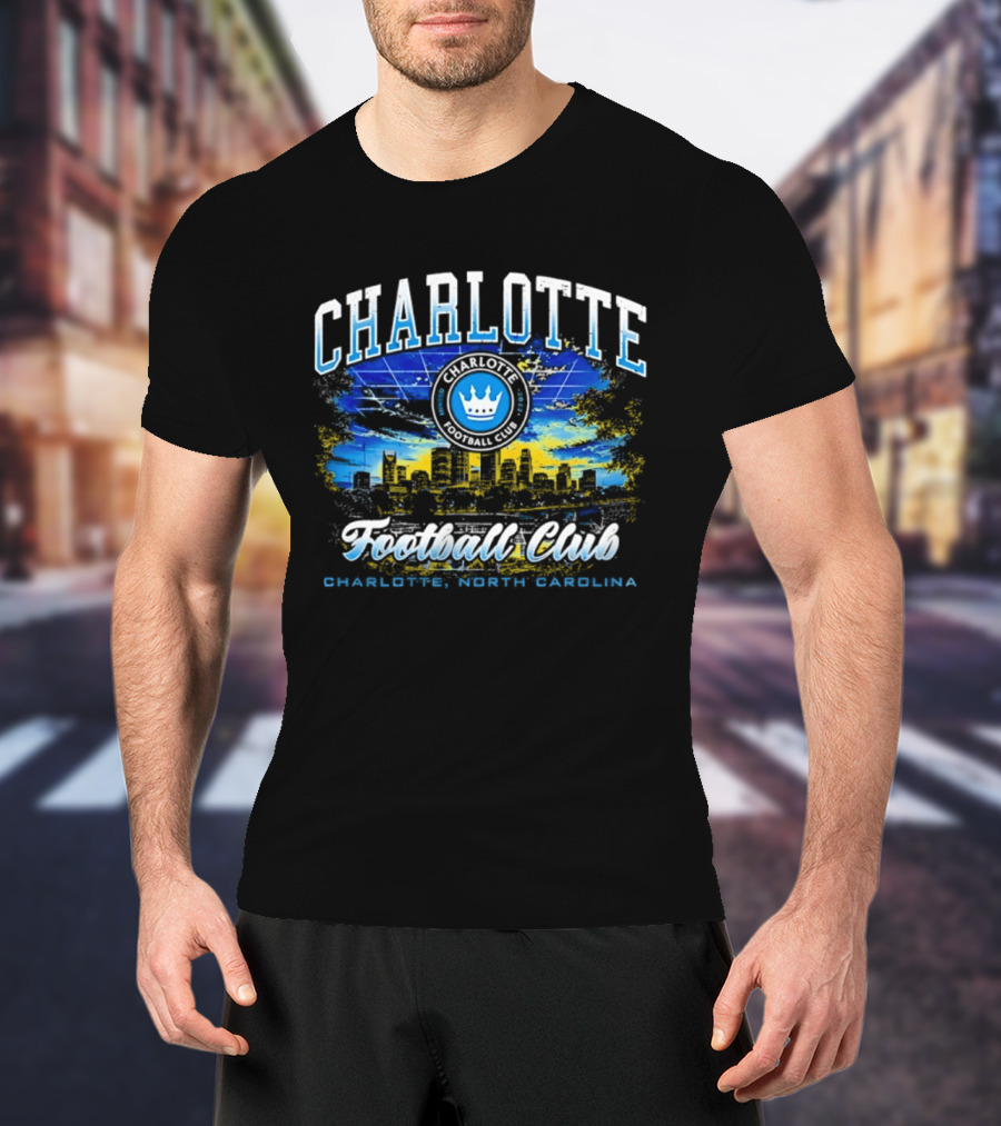 Charlotte Football Club Skyline Charlotte North Carolina Crown T-Shirt