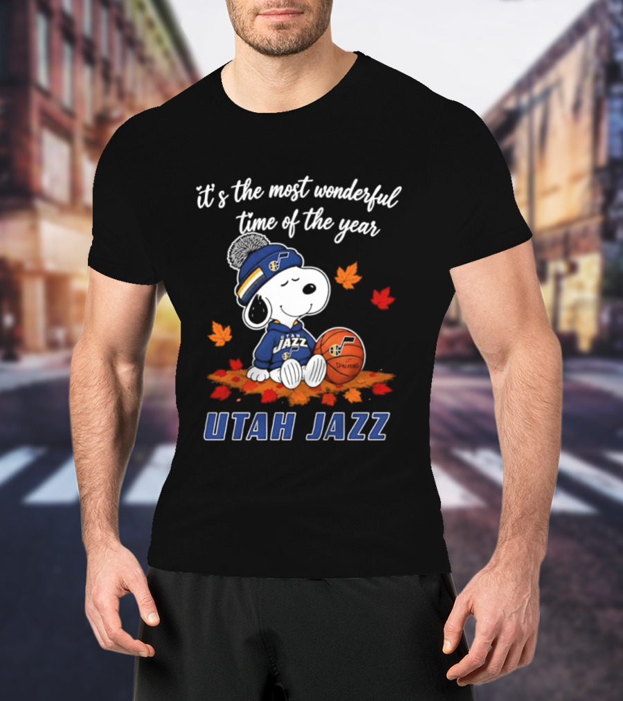 Utah Jazz Snoopy Halloween 2026 It's The Most Wonderful Time Of The Year Basketball Fan Leaves T-Shirt