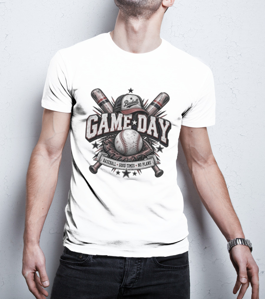 Game Day Vibes Baseball Cap Bats Good Times No Plans T-Shirt