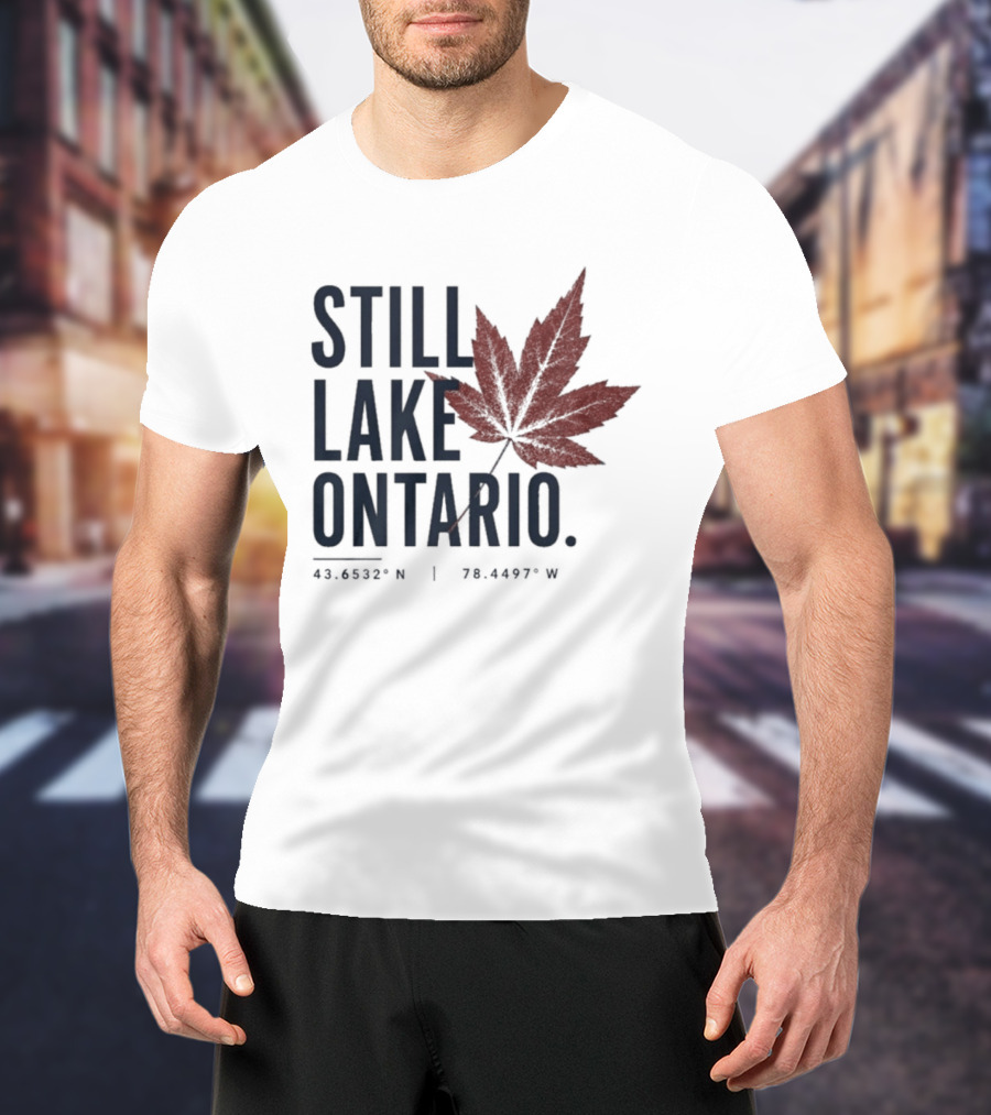 Still Lake Ontario Canadian Pride Red Maple Leaf Coordinates T-Shirt