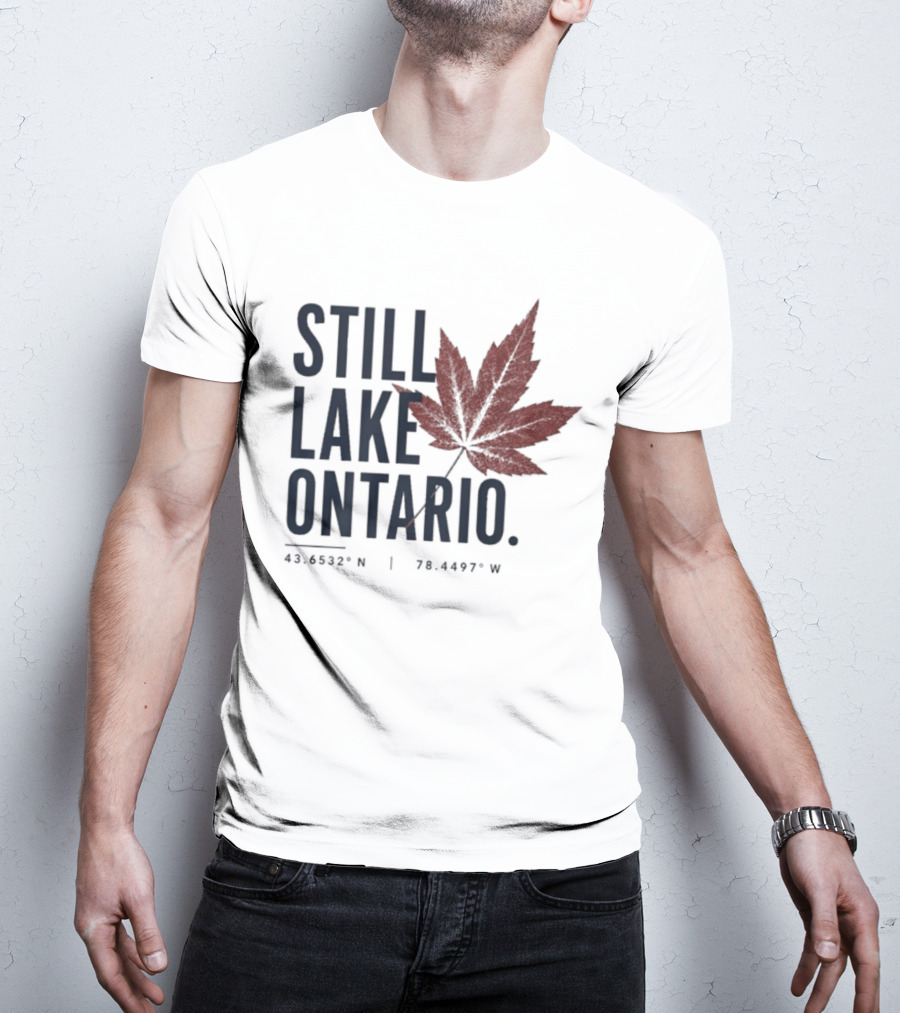 Still Lake Ontario Canadian Pride Red Maple Leaf Coordinates T-Shirt