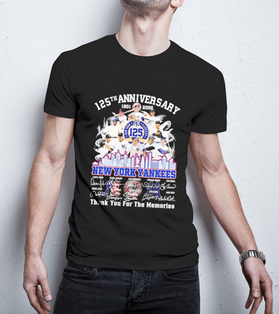NY Yankees 125th Anniversary 1901 2026 Thank You For The Memories New York Yankees Signatures T-Shirt