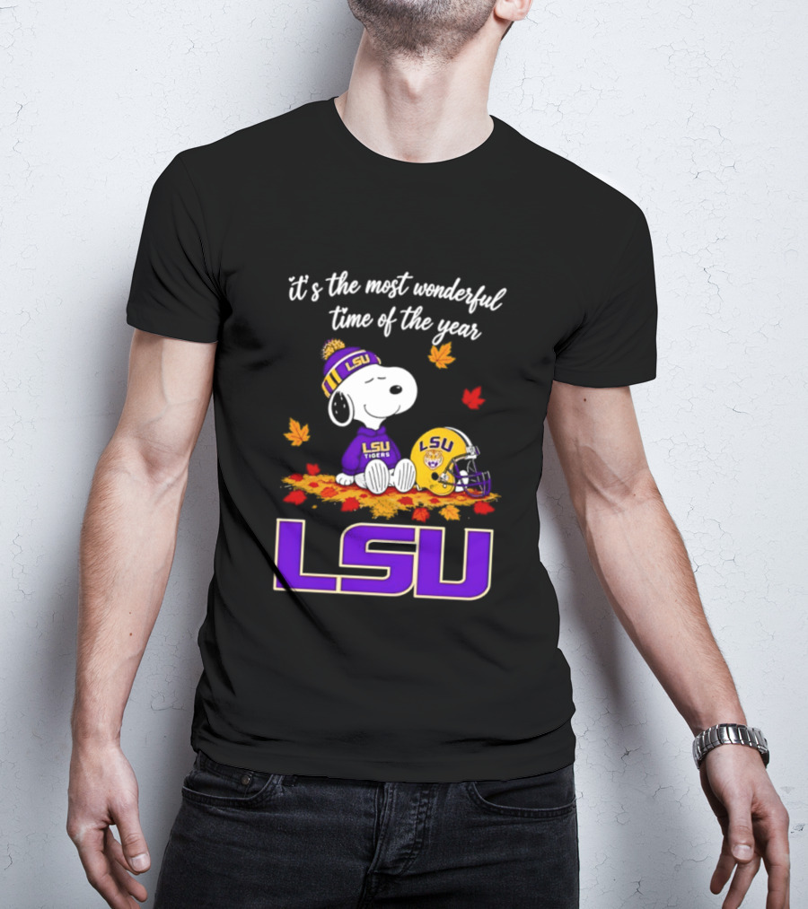 LSU Tigers Snoopy Wonderful Time Football Fall Leaves 2026 T-Shirt