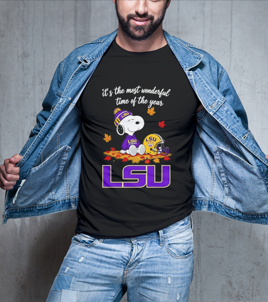 LSU Tigers Snoopy Wonderful Time Football Fall Leaves 2026 T-Shirt