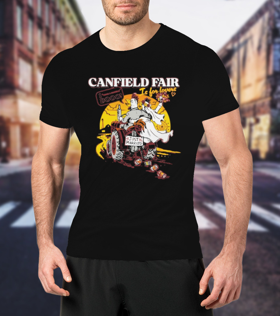 Canfield Fair Just Married Romance Tractor Boom Sunset T-Shirt