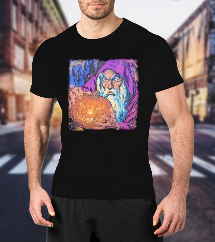 Pondering The Pumpkin Halloween Wizard With Jack O' Lantern 2026 T-Shirt