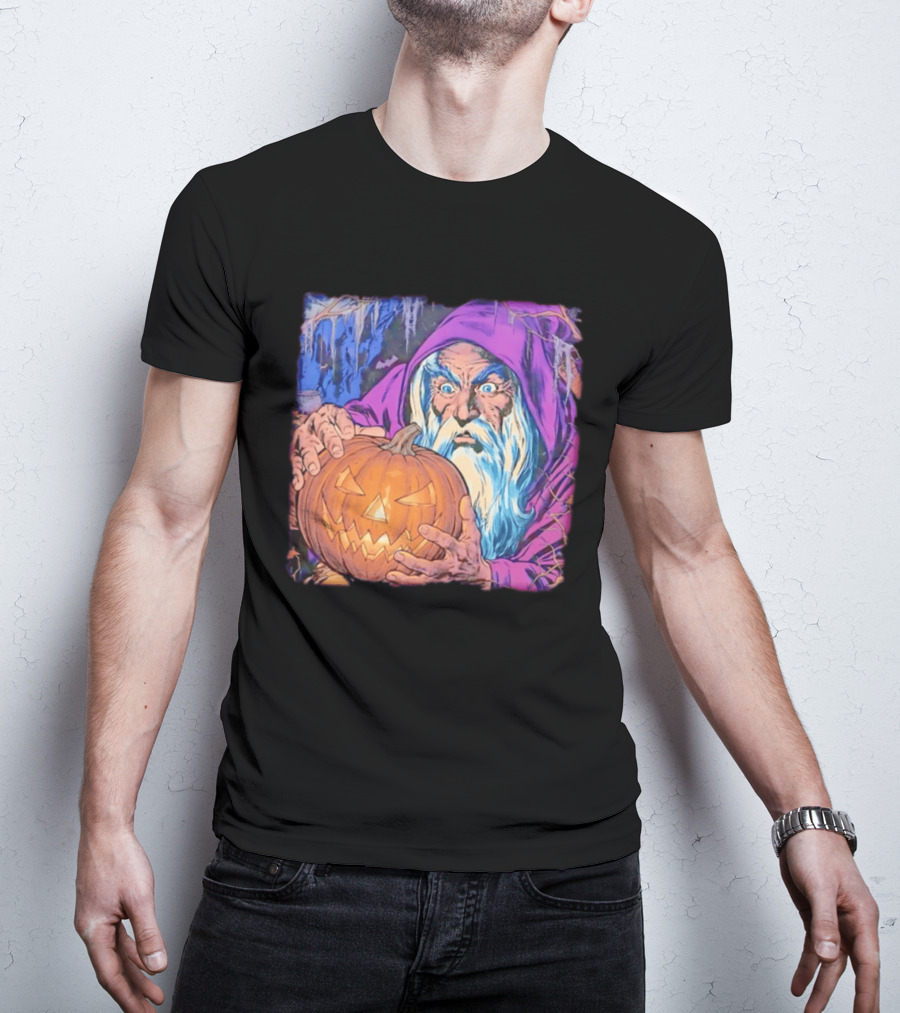 Pondering The Pumpkin Halloween Wizard With Jack O' Lantern 2026 T-Shirt
