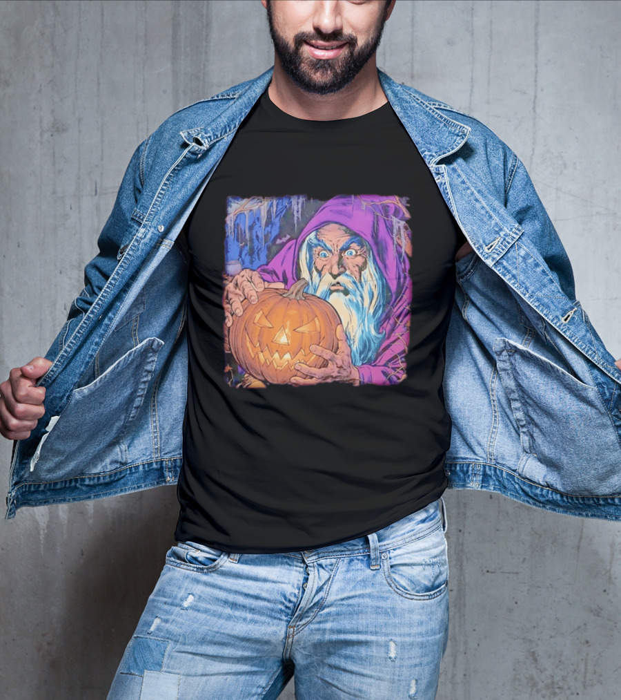 Pondering The Pumpkin Halloween Wizard With Jack O' Lantern 2026 T-Shirt