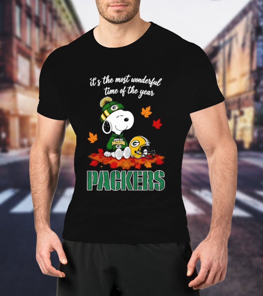Packers Snoopy Fall Halloween 2026 Most Wonderful Time Of The Year T-Shirt