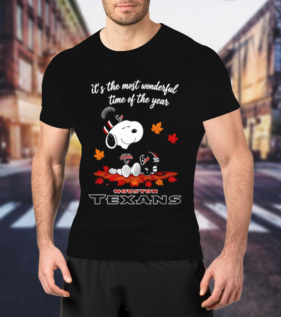 Houston Texans Snoopy Fall Halloween 2026 Most Wonderful Time Of The Year T-Shirt