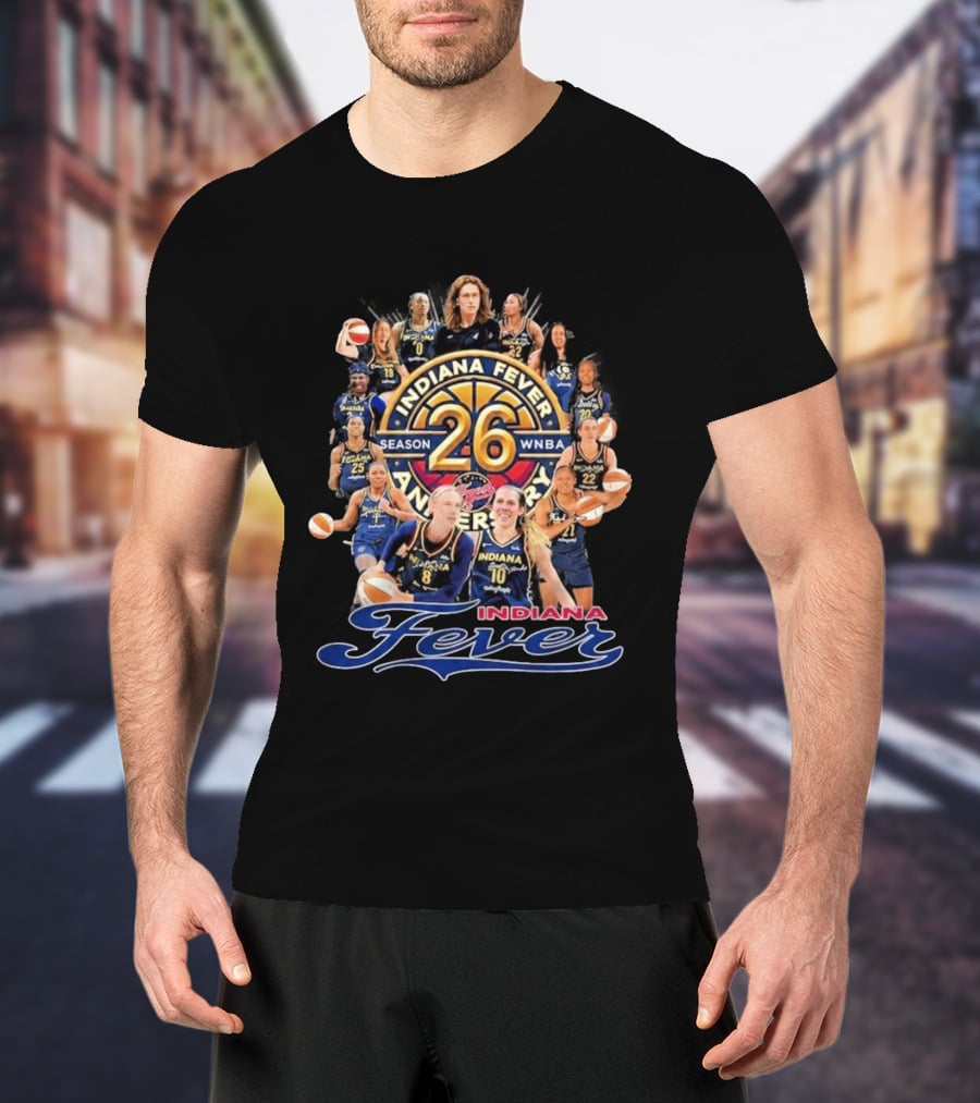 Indiana Fever 26 Season WNBA Anniversary Team Roster T-Shirt