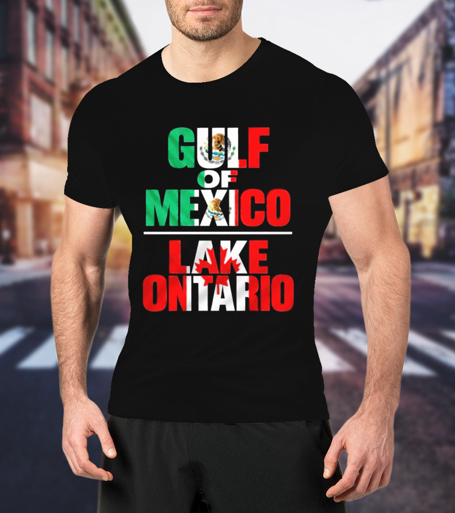 Gulf Of Mexico Lake Ontario Mexican Flag Canadian Maple Leaf Fusion T-Shirt
