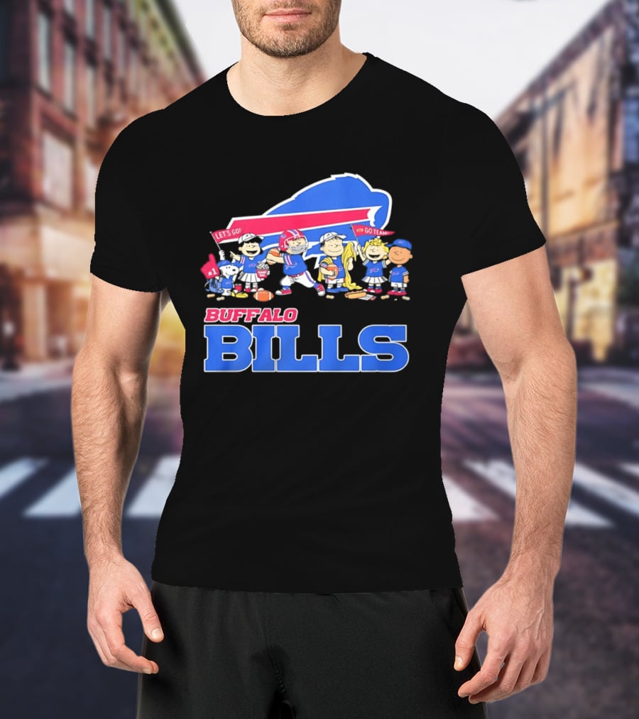 Peanuts Characters Supporting Buffalo Bills Team Fan Gear T-Shirt