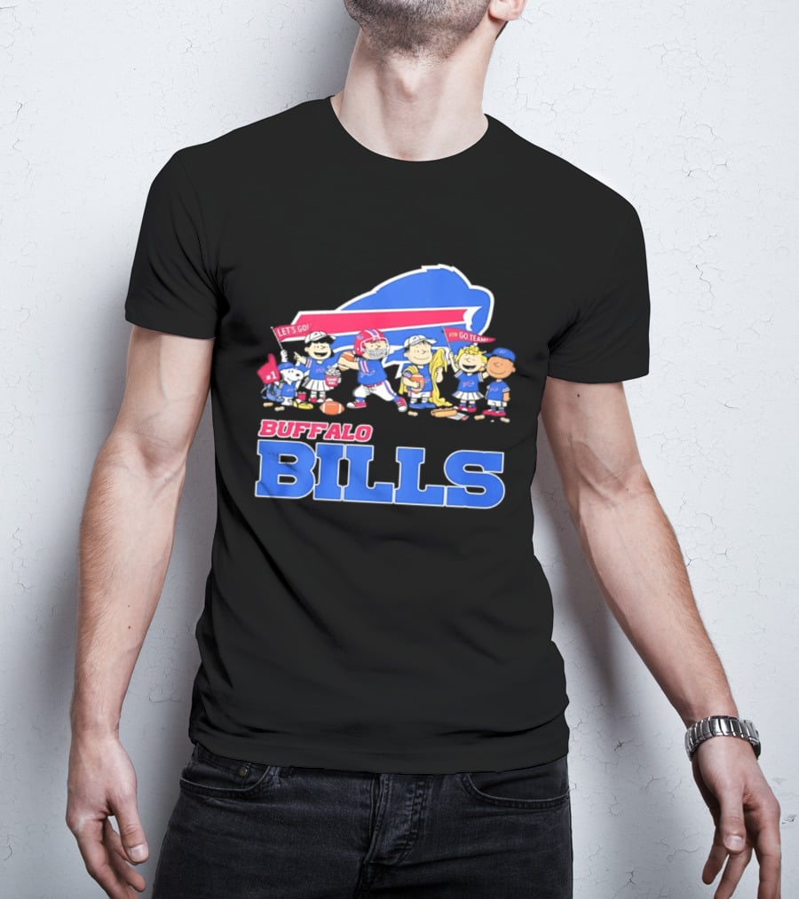 Peanuts Characters Supporting Buffalo Bills Team Fan Gear T-Shirt