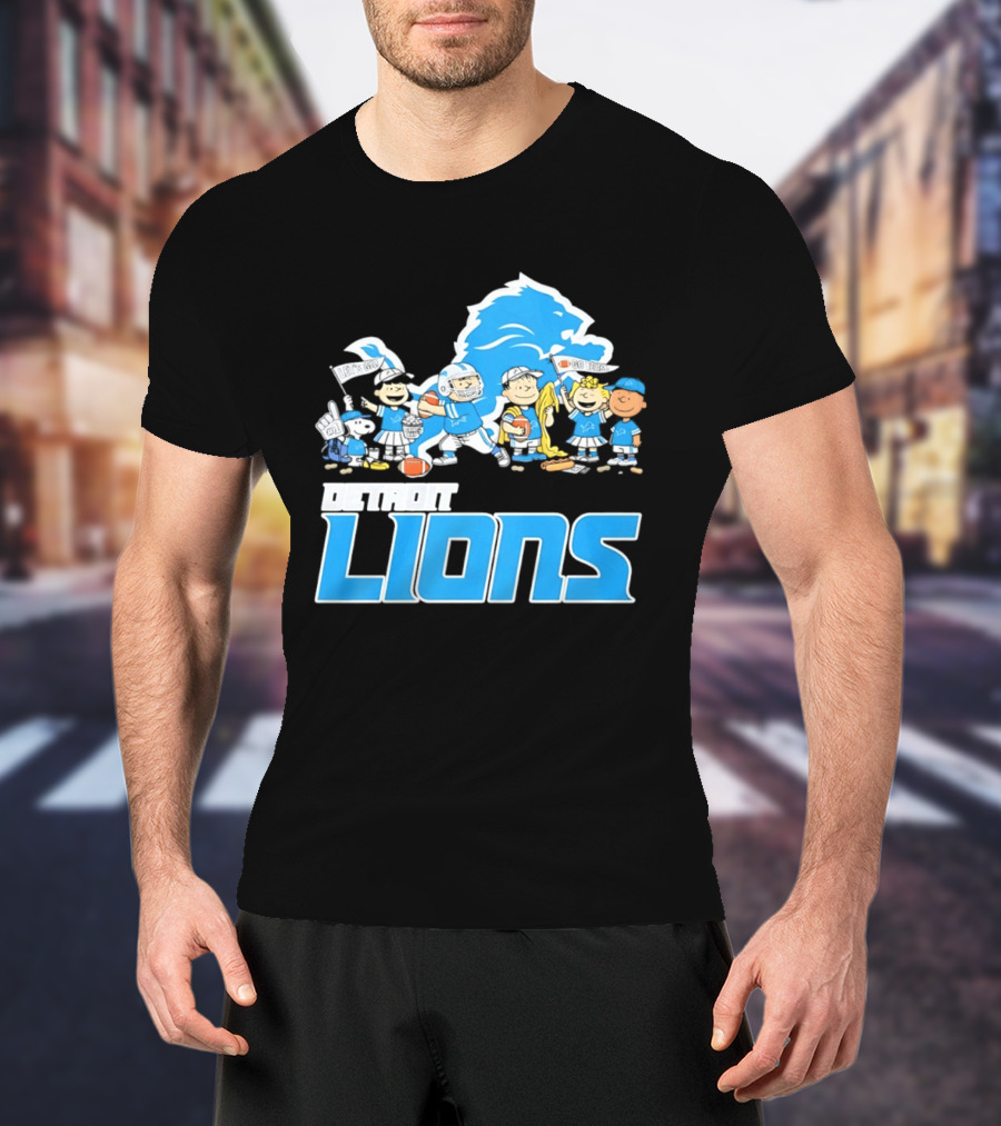 Peanuts Characters With Detroit Lions Team Collaboration T-Shirt