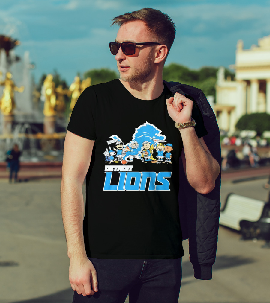 Peanuts Characters With Detroit Lions Team Collaboration T-Shirt