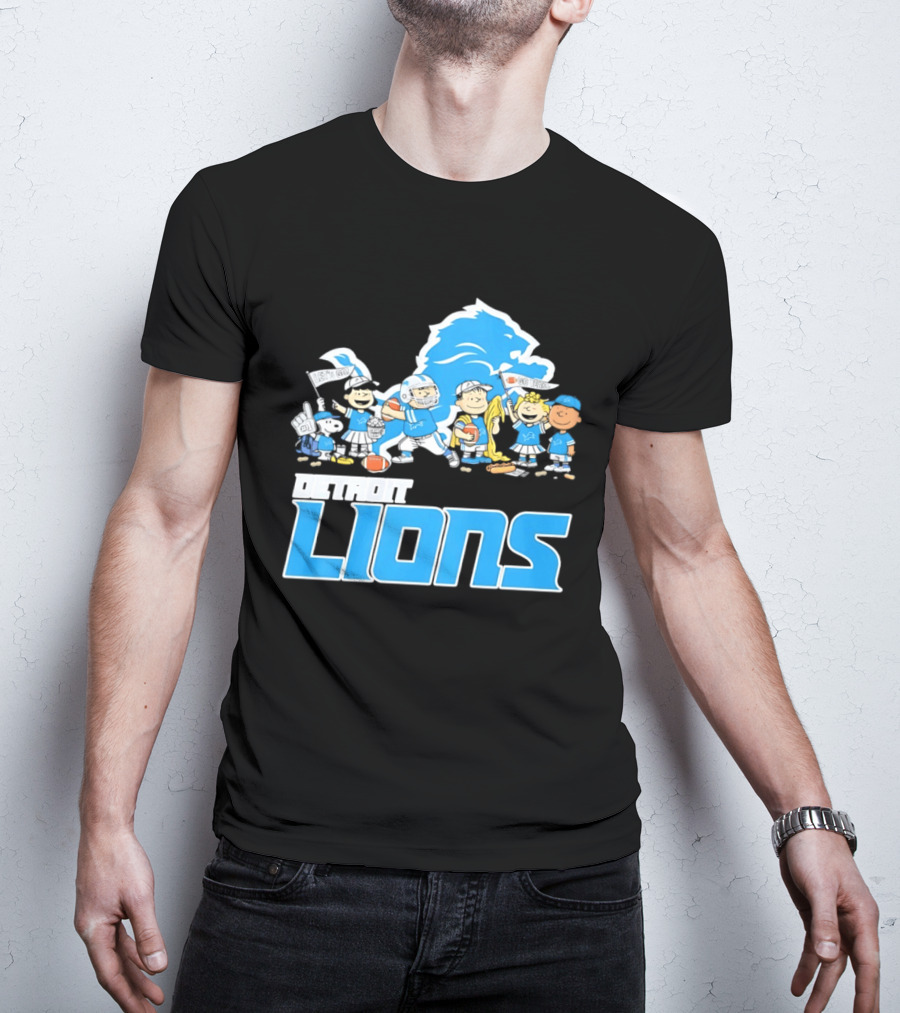 Peanuts Characters With Detroit Lions Team Collaboration T-Shirt