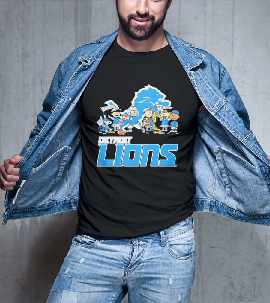 Peanuts Characters With Detroit Lions Team Collaboration T-Shirt