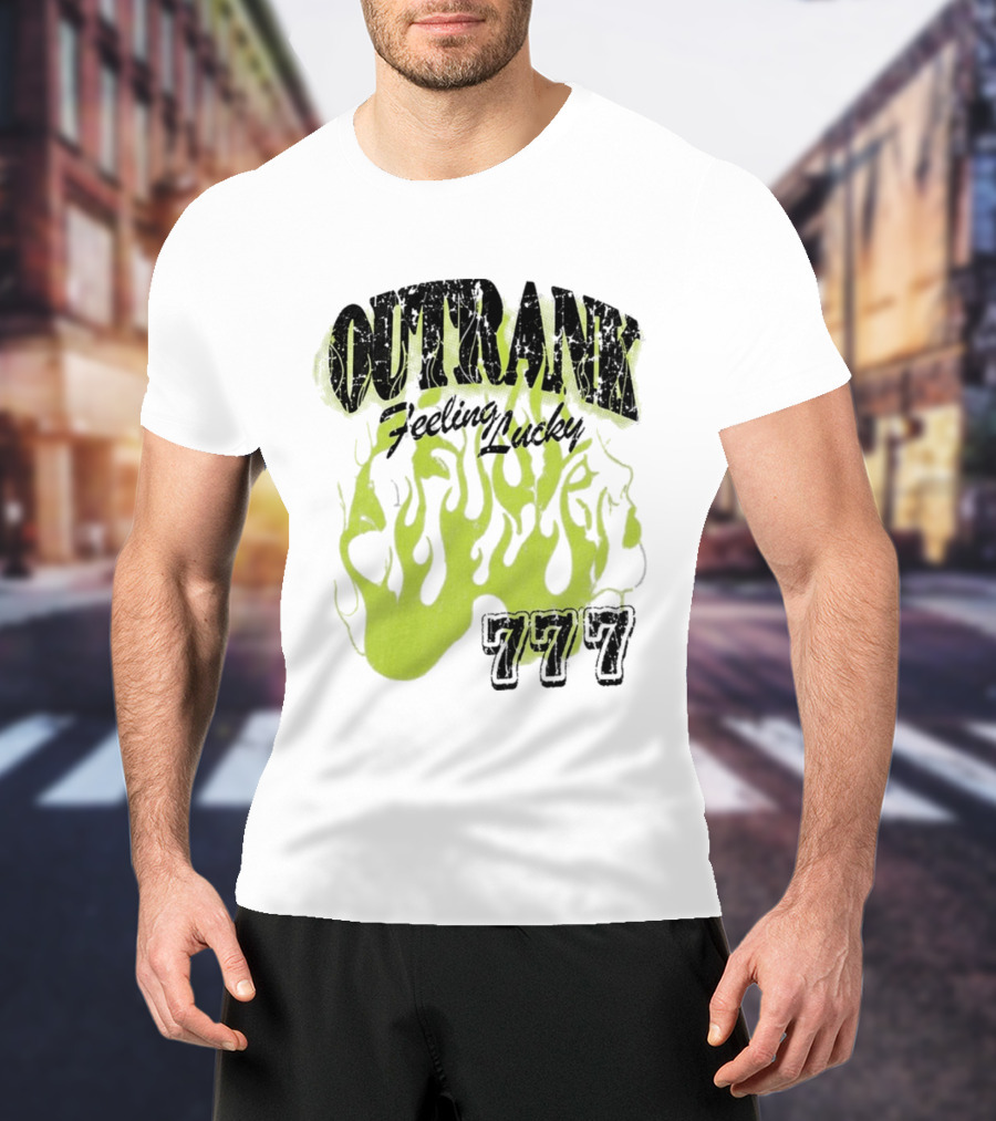 Outrank Feeling Lucky 777 Green Flames T-Shirt