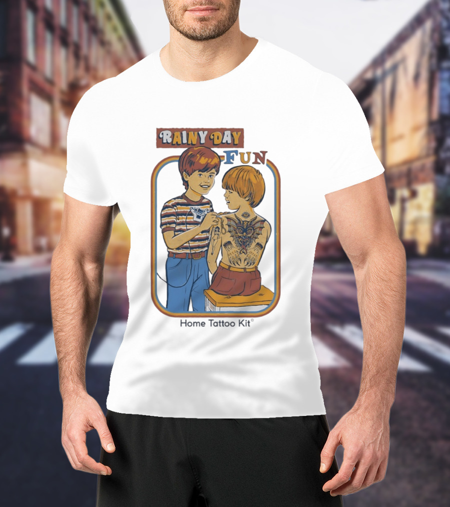 Rainy Day Fun Home Tattoo Kit Retro Style Boys With Tattoos T-Shirt