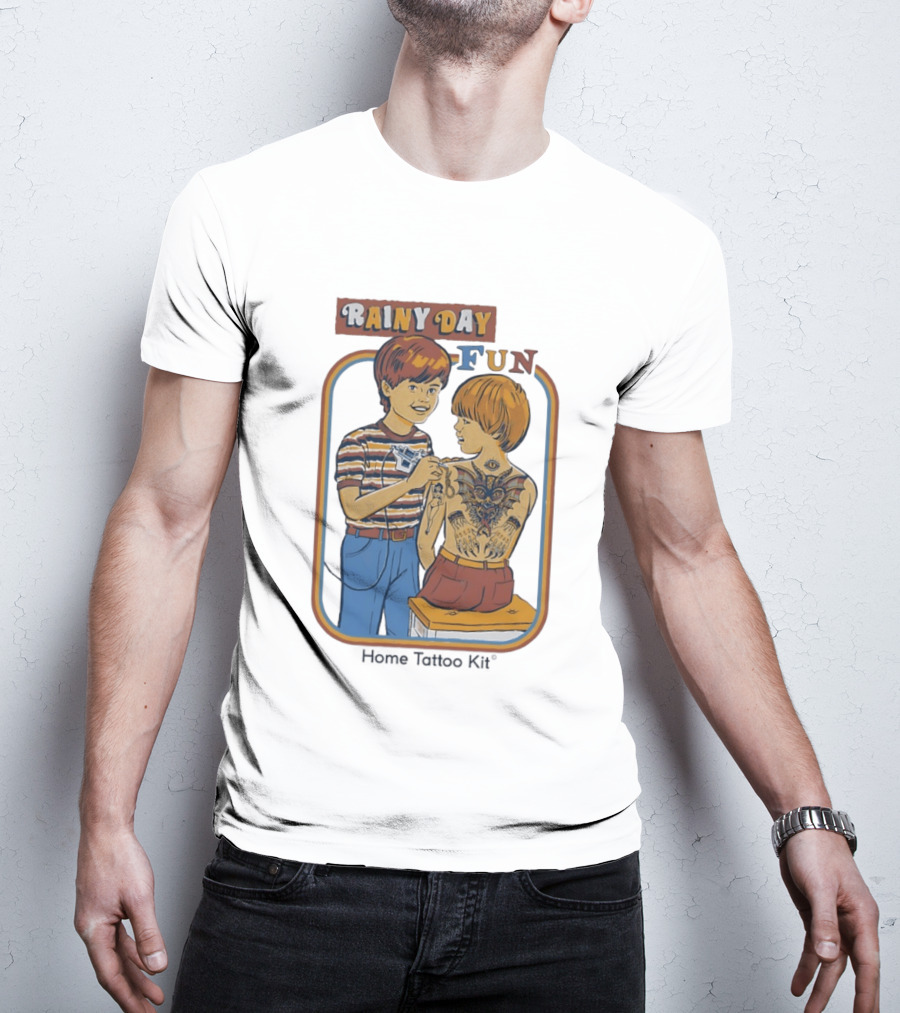 Rainy Day Fun Home Tattoo Kit Retro Style Boys With Tattoos T-Shirt
