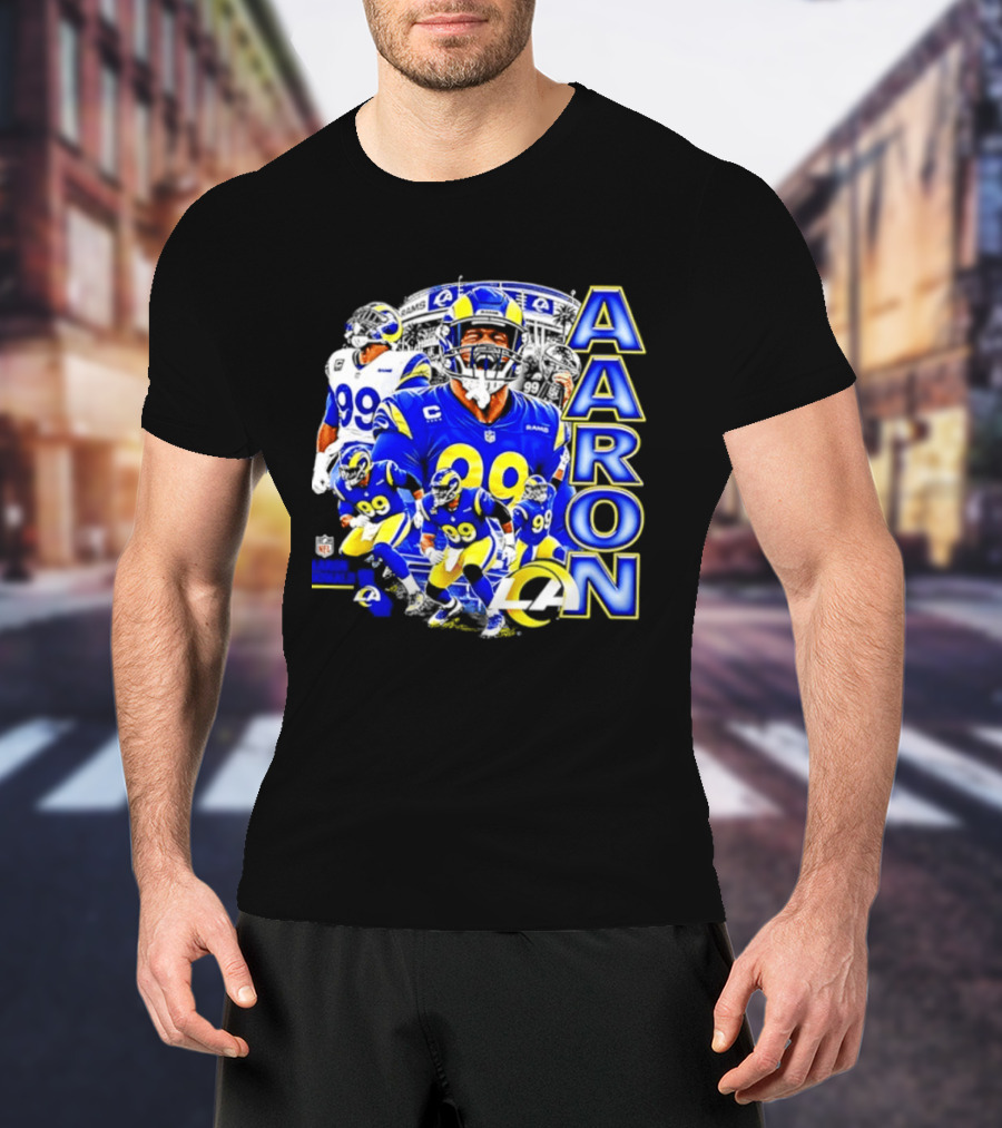 Aaron Donald Los Angeles Rams 99 Blue Collage 90s Bootleg T-Shirt
