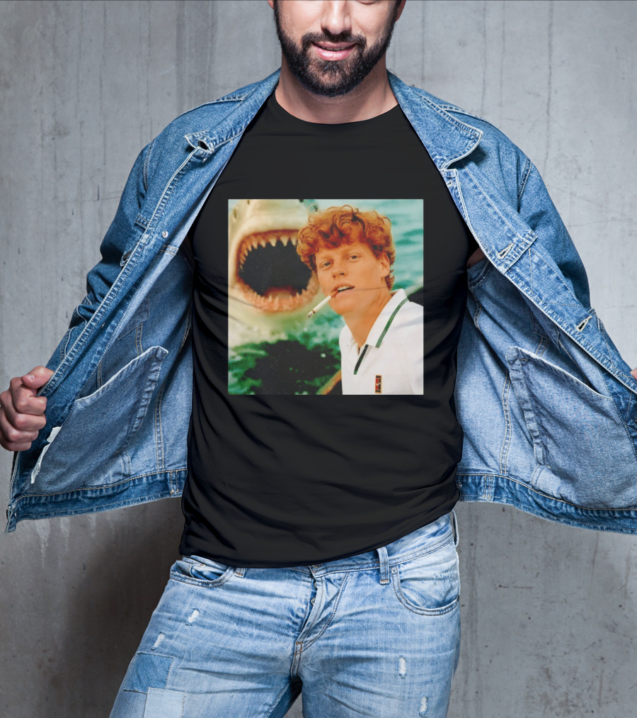 Jannik Sinner Smoking With Jaws Shark Behind T-Shirt