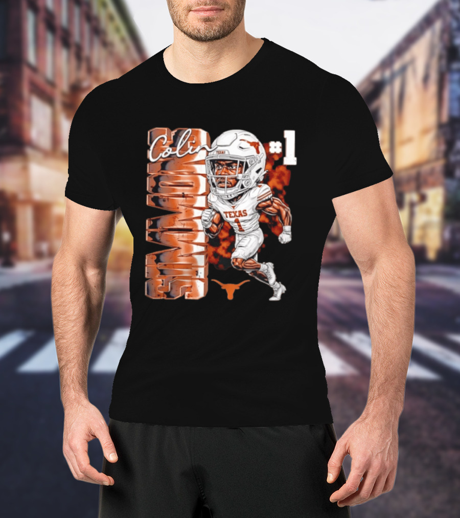 Colin Simmons #1 Texas Longhorns Football Caricature T-Shirt
