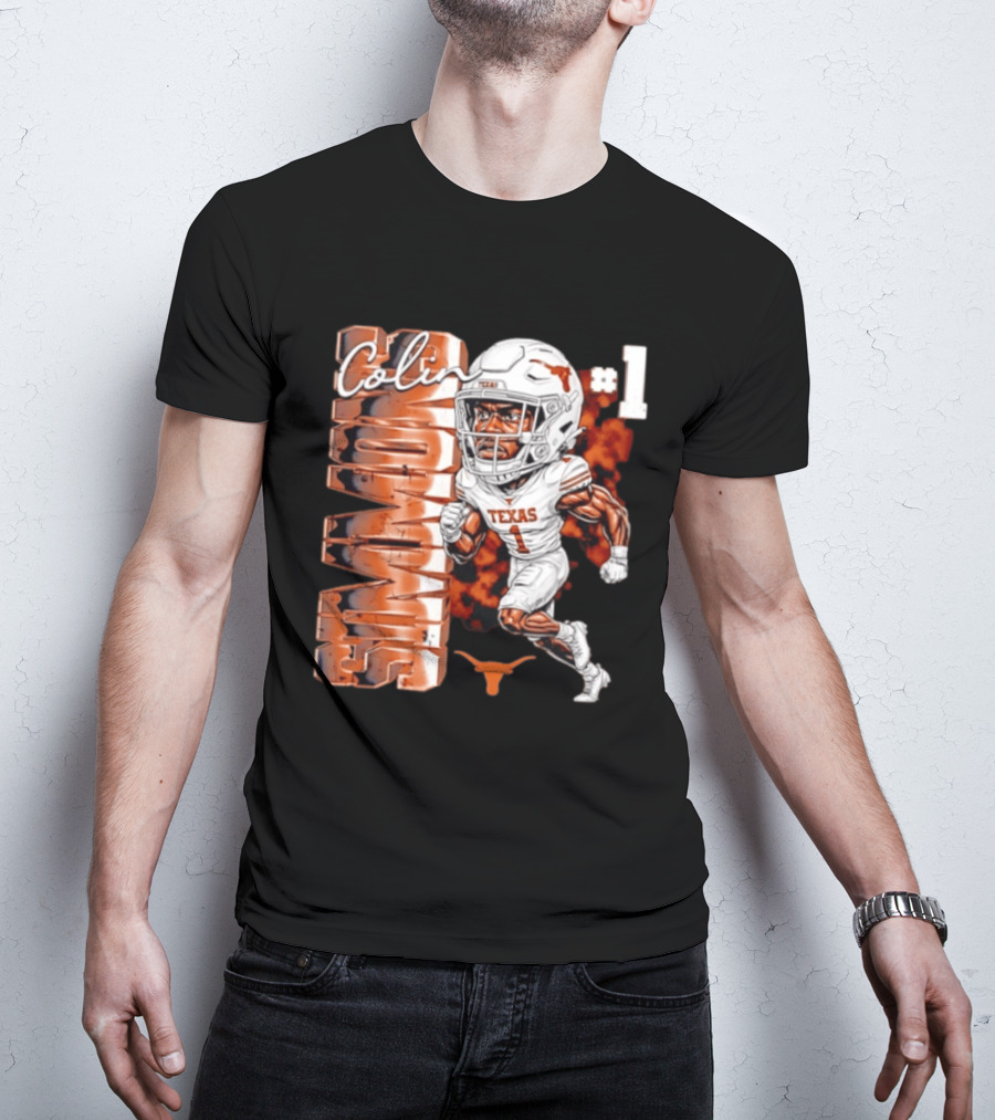 Colin Simmons #1 Texas Longhorns Football Caricature T-Shirt