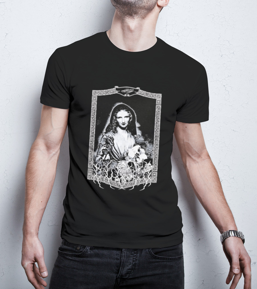 Cursed Black Metal Gothic Dark Saintly Figure With Floral Skull Motif T-Shirt