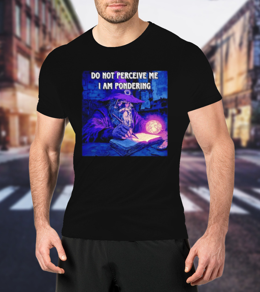 Do Not Perceive Me I Am Pondering Wizard Magical Book And Glowing Orb T-Shirt