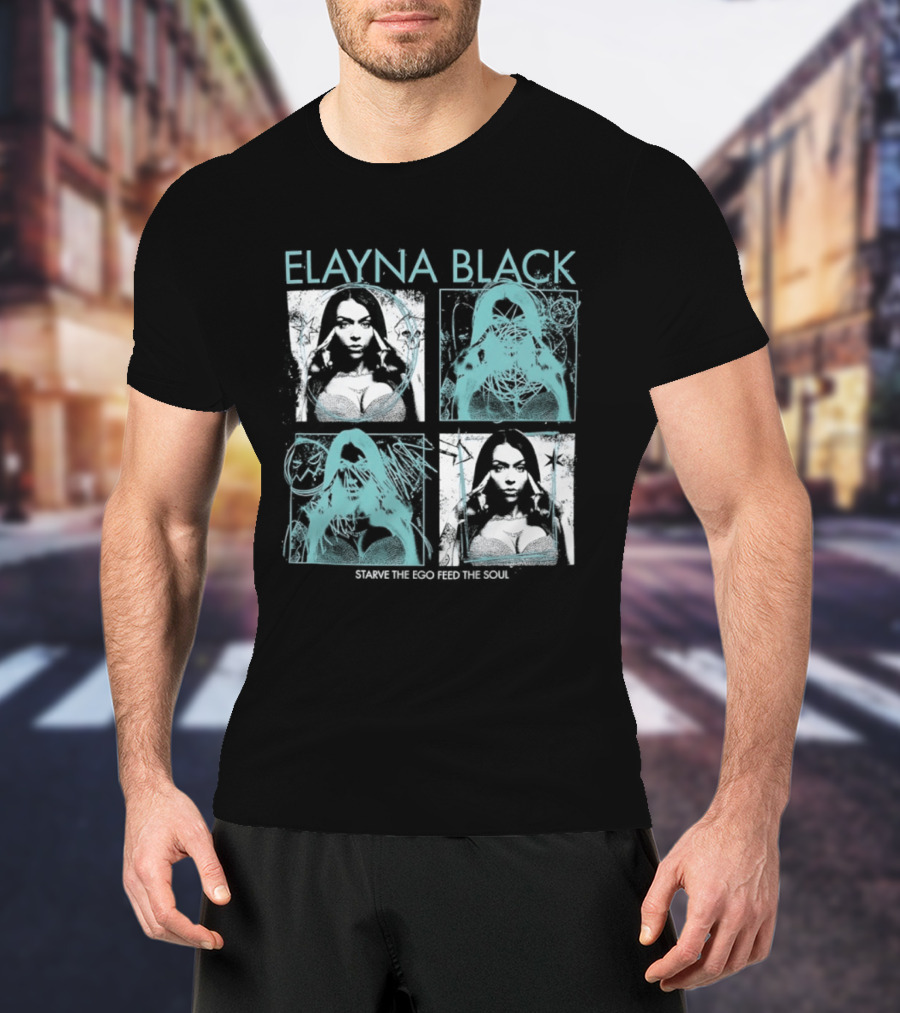 Elayna Black Starve The Ego Feed The Soul Portrait Grid T-Shirt