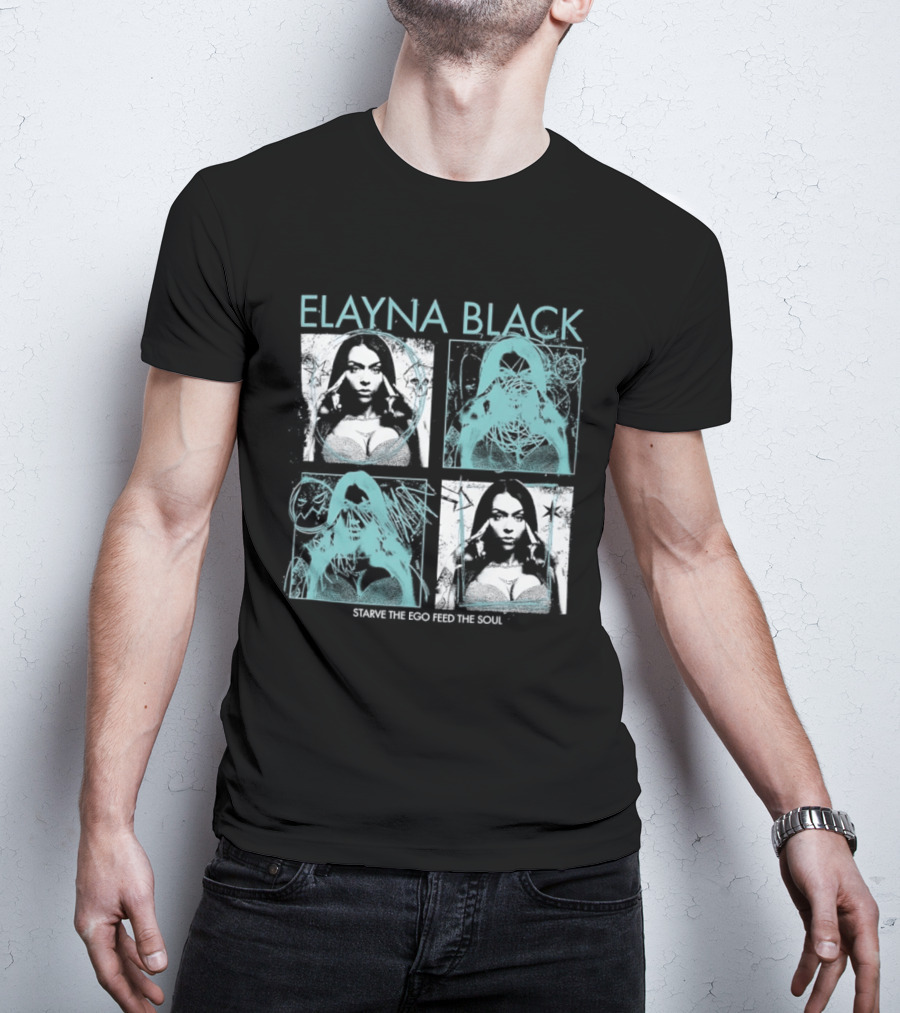 Elayna Black Starve The Ego Feed The Soul Portrait Grid T-Shirt