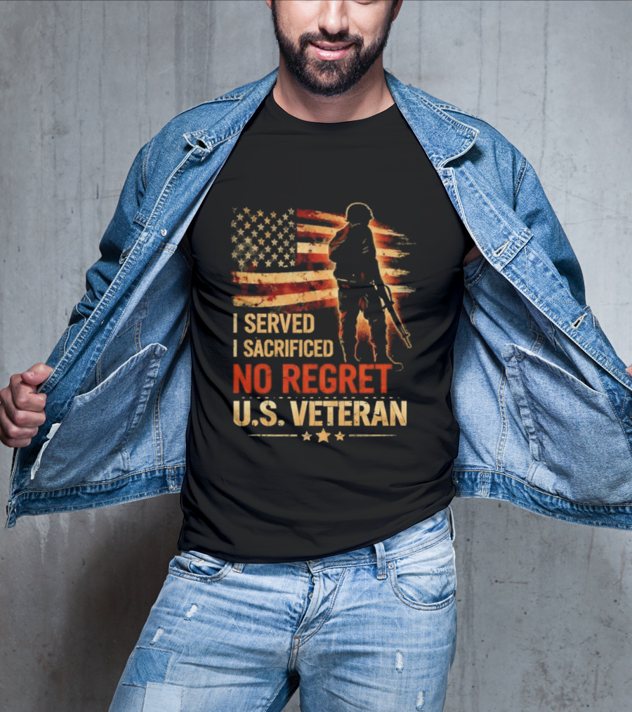 I Served I Sacrificed No Regret US Veteran Soldier American Flag T-Shirt