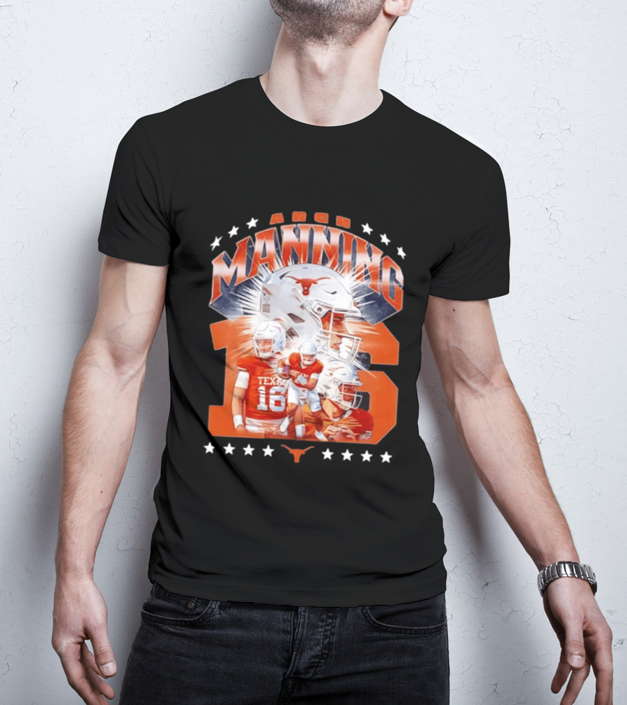 Texas Longhorns Arch Manning NCAA Football Collage Star Player Number 16 T-Shirt