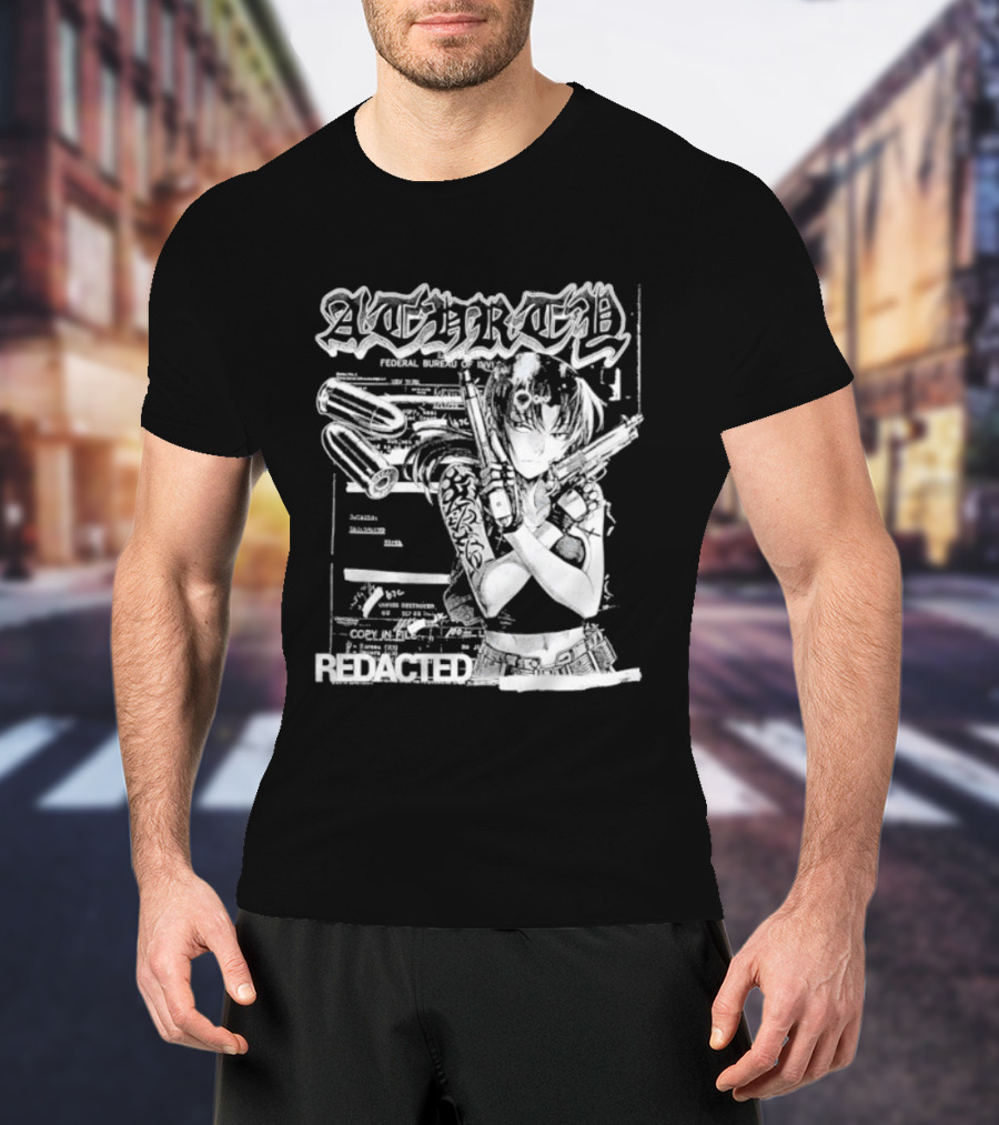 Top Revy With Gun Federal Bureau Of Investigation Redacted Anime Girl T-Shirt
