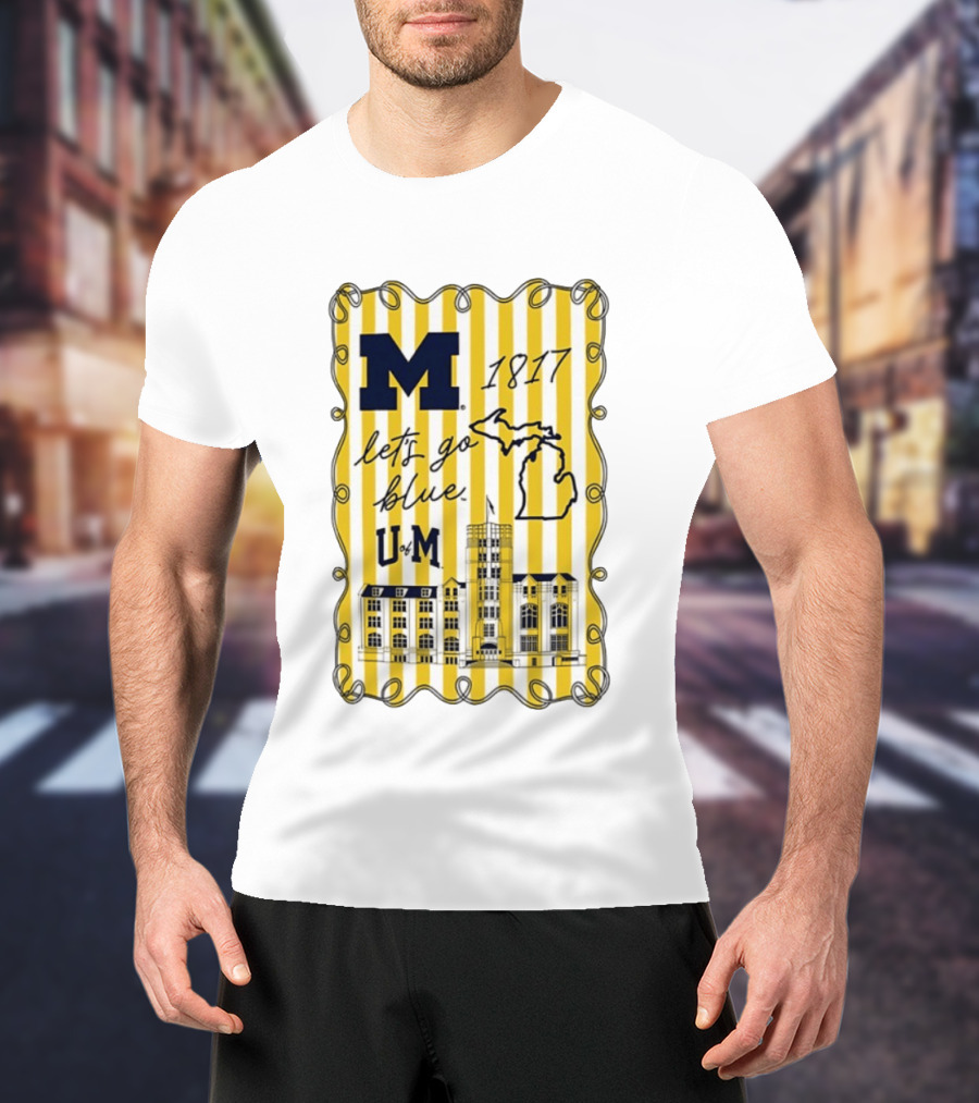 Michigan Wolverines M 1817 Let's Go Blue U Of M Campus Map T-Shirt